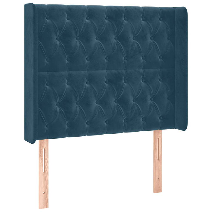 kontinentalseng med LED-lys 90x200 cm fløjl mørkeblå