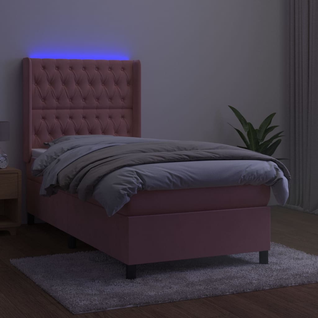 kontinentalseng med LED-lys 100x200 cm fløjl lyserød