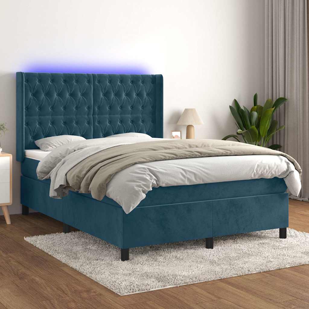 kontinentalseng med LED-lys 140x190 cm fløjl mørkeblå