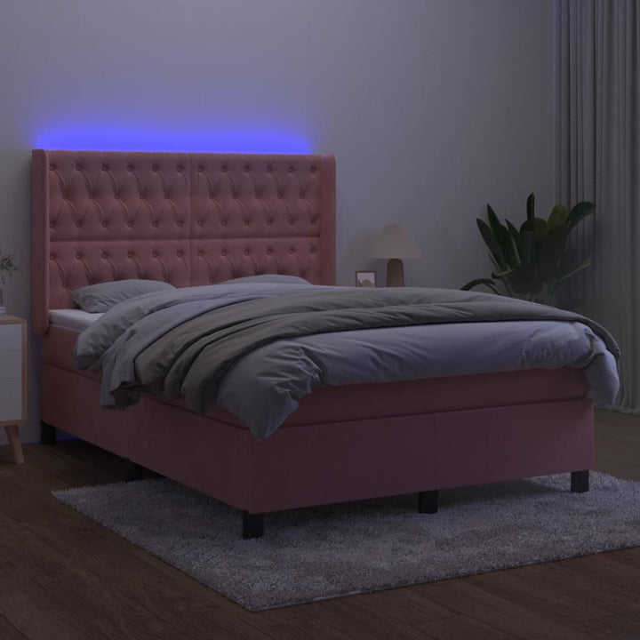 kontinentalseng med LED-lys 140x190 cm fløjl lyserød