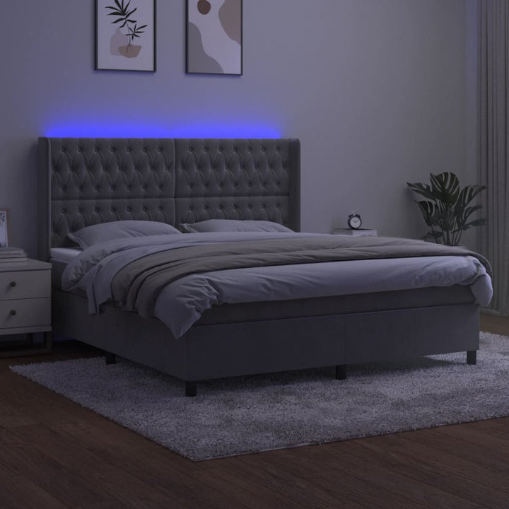 kontinentalseng med LED-lys 180x200 cm fløjl lysegrå