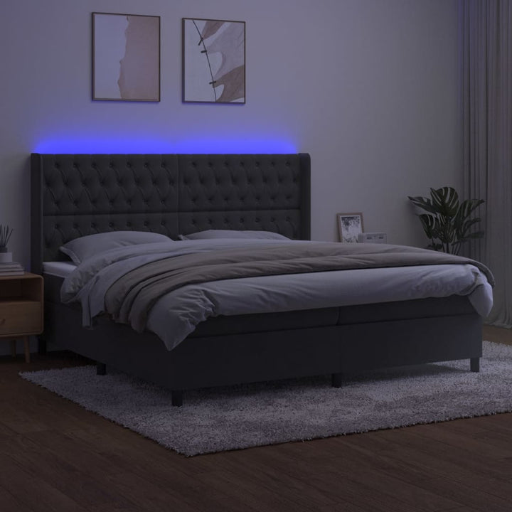 kontinentalseng med LED-lys 200x200 cm fløjl mørkegrå