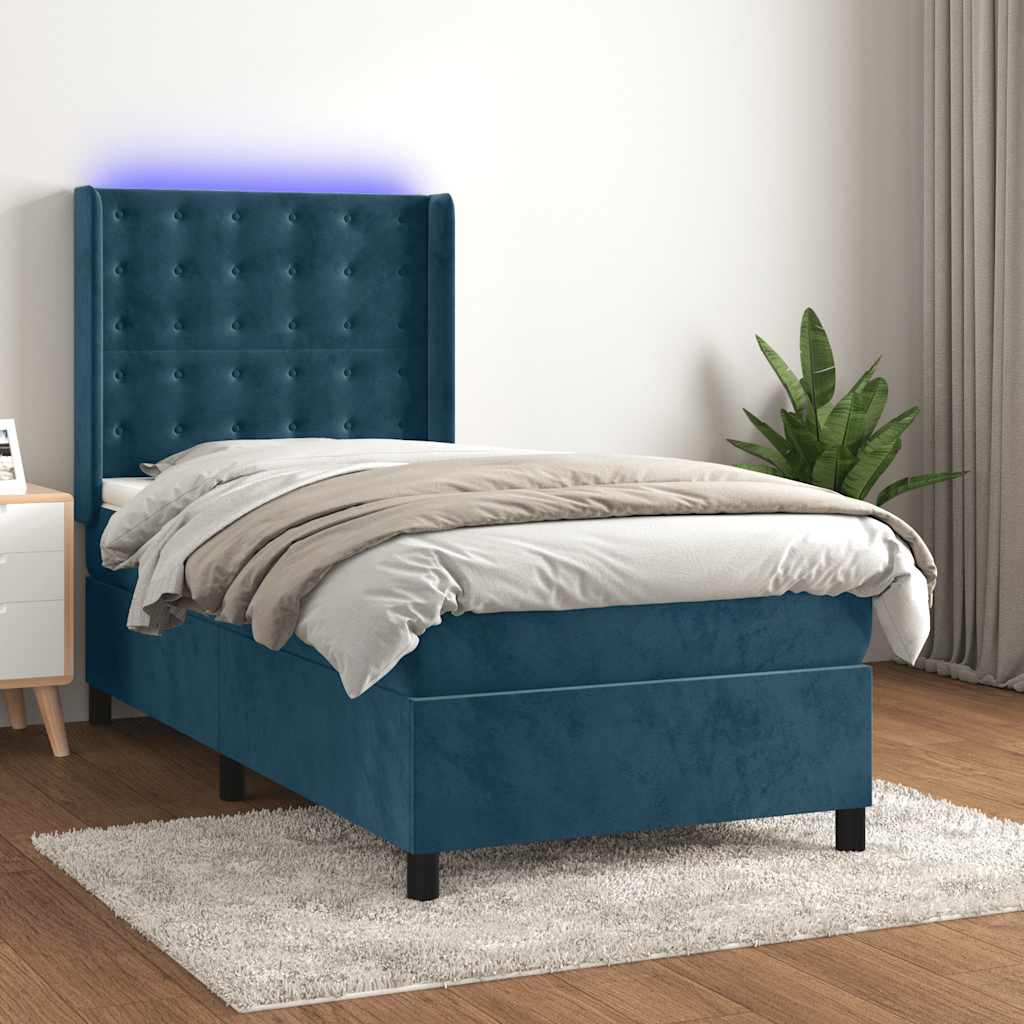 kontinentalseng med LED-lys 80x200 cm velour mørkeblå