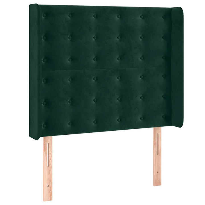 kontinentalseng med LED-lys 90x190 cm fløjl mørkegrøn