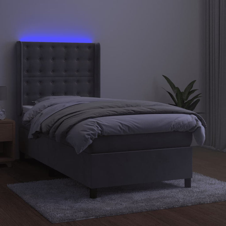 kontinentalseng med LED-lys 90x200 cm fløjl lysegrå