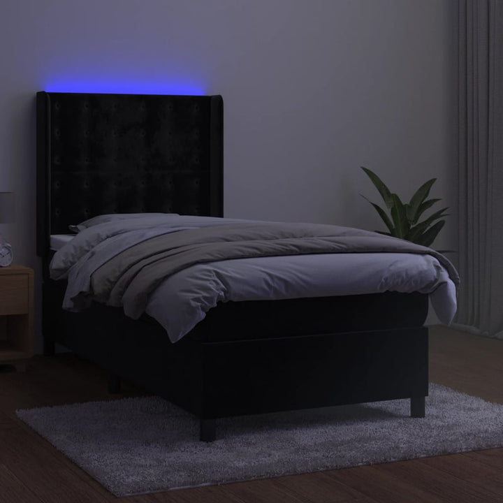 kontinentalseng med LED-lys 90x200 cm fløjl sort