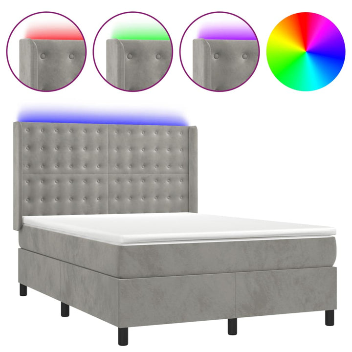 kontinentalseng med LED-lys 140x190 cm velour lysegrå