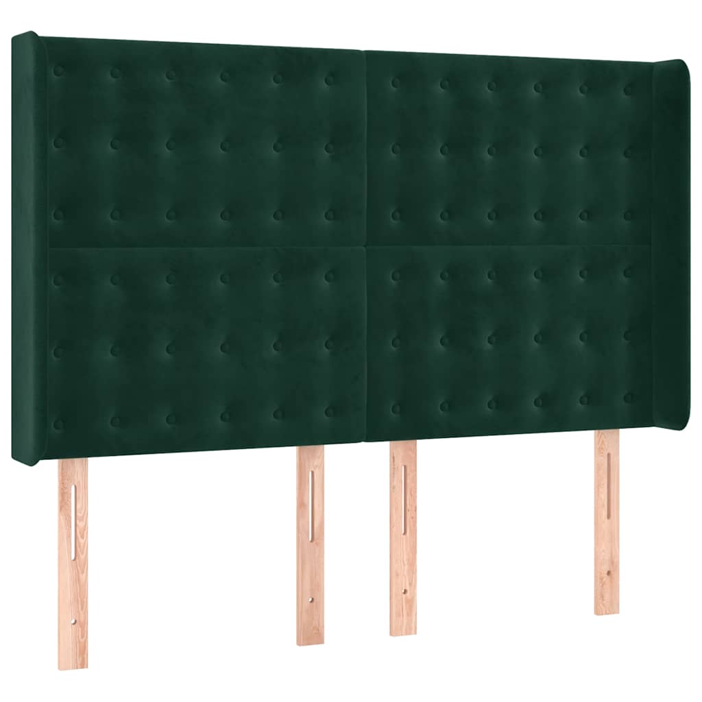 kontinentalseng med LED-lys 140x200 cm fløjl mørkegrøn