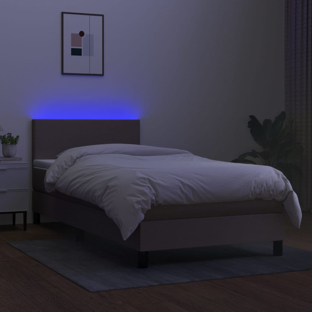 kontinentalseng med LED-lys 90x190 cm stof gråbrun