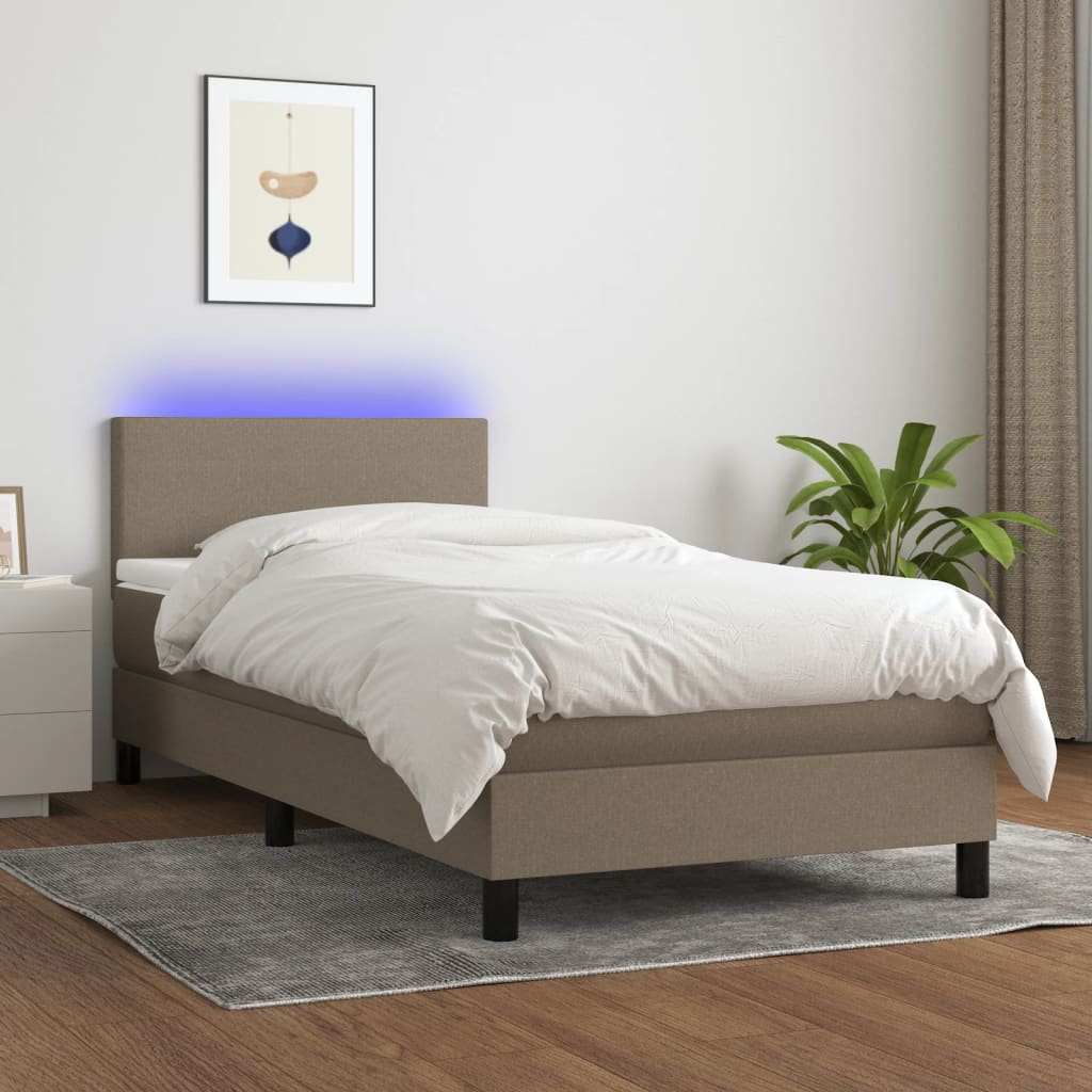 kontinentalseng med LED-lys 90x190 cm stof gråbrun