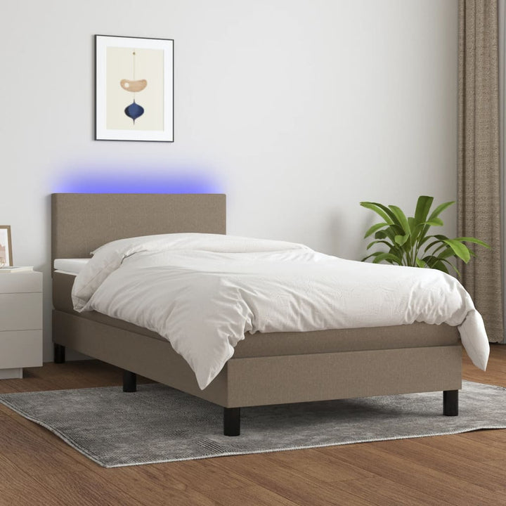 kontinentalseng med LED-lys 90x190 cm stof gråbrun