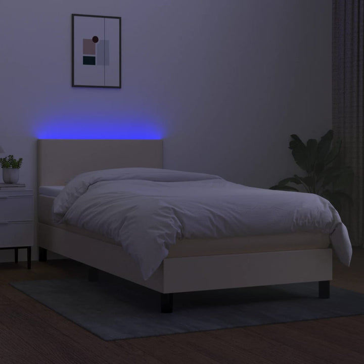 kontinentalseng med LED-lys 90x190 cm stof cremefarvet