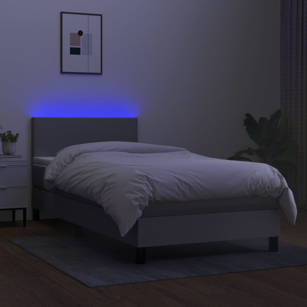 kontinentalseng med LED-lys 100x200 cm stof lysegrå