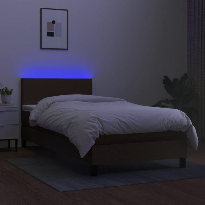 kontinentalseng med LED-lys 100x200 cm stof mørkebrun