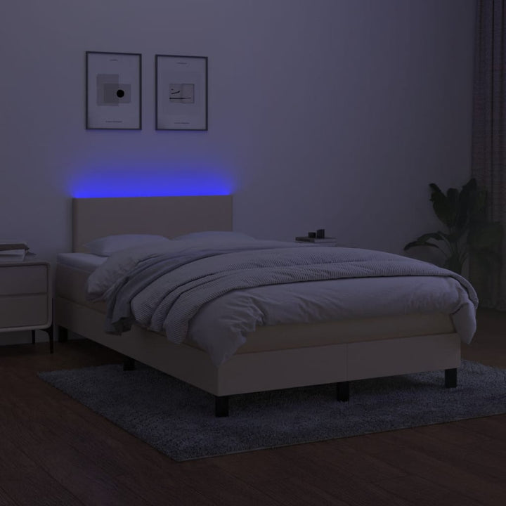 kontinentalseng med LED-lys 120x200 cm stof cremefarvet