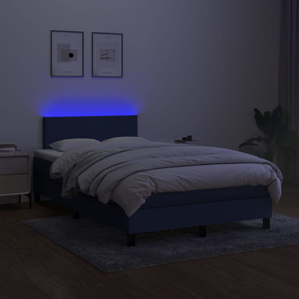 kontinentalseng med LED-lys 120x200 cm stof blå