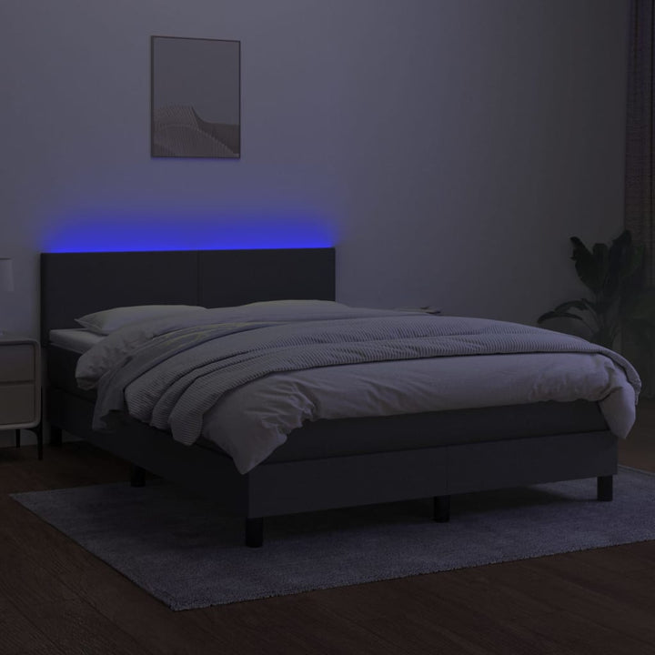 kontinentalseng med LED-lys 140x190 cm stof mørkegrå
