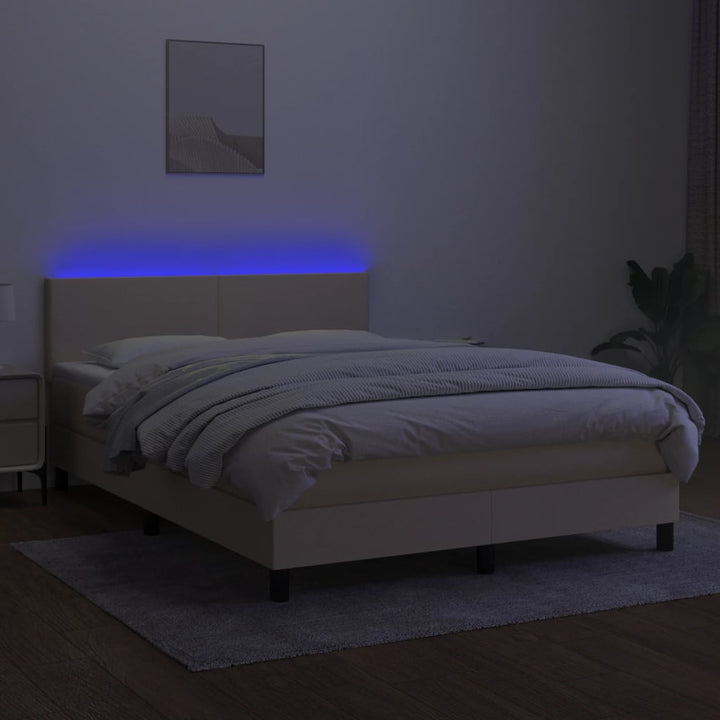 kontinentalseng med LED-lys 140x190 cm stof cremefarvet