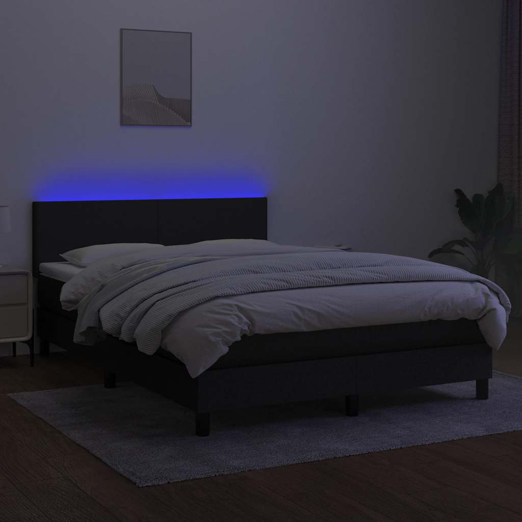 kontinentalseng med LED-lys 140x200 cm stof sort