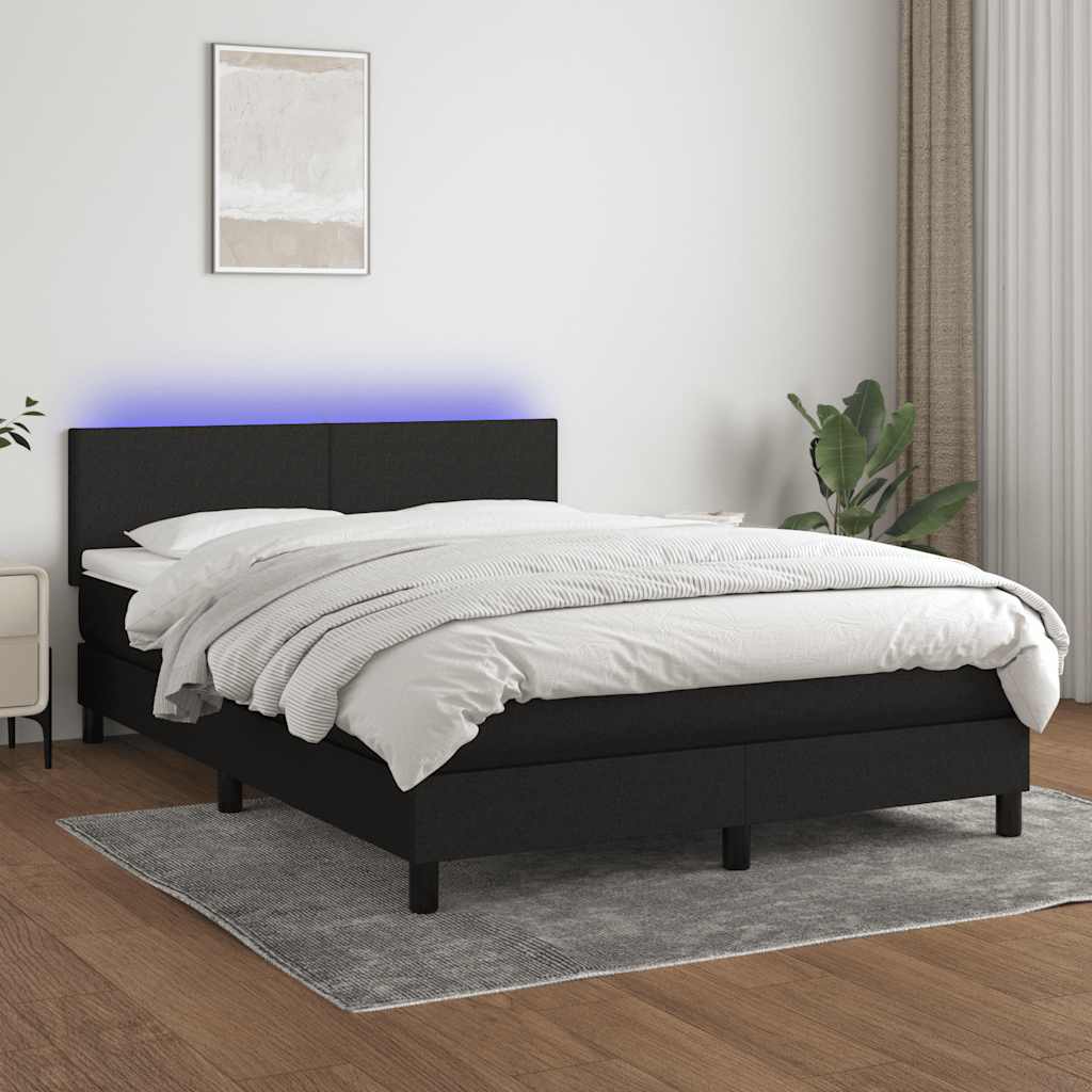 kontinentalseng med LED-lys 140x200 cm stof sort