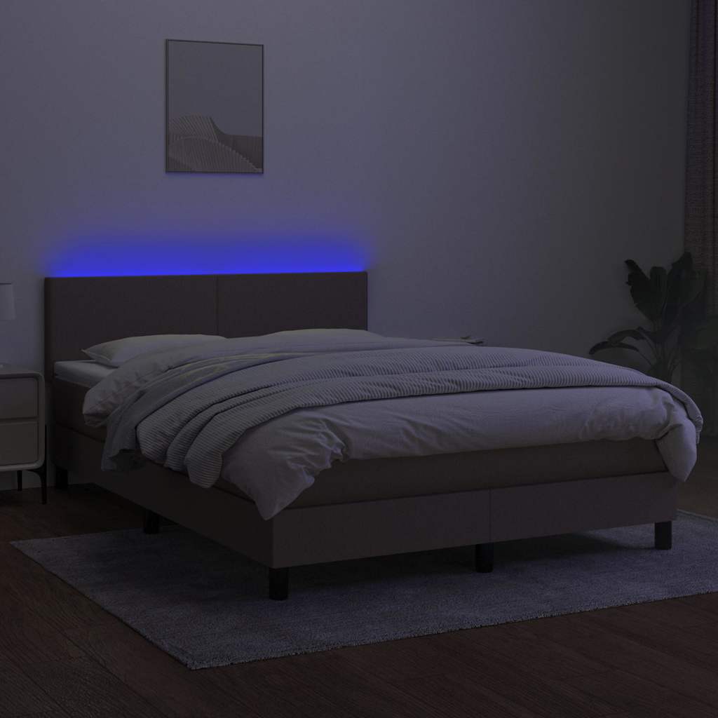 kontinentalseng med LED-lys 140x200 cm stof gråbrun