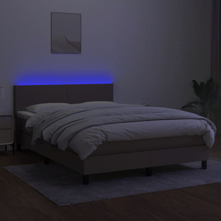 kontinentalseng med LED-lys 140x200 cm stof gråbrun