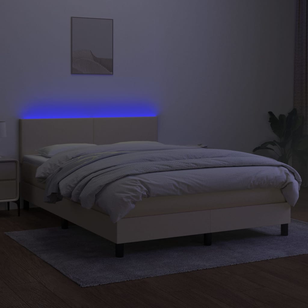 kontinentalseng med LED-lys 140x200 cm stof cremefarvet