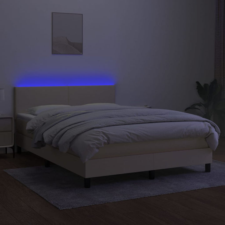 kontinentalseng med LED-lys 140x200 cm stof cremefarvet