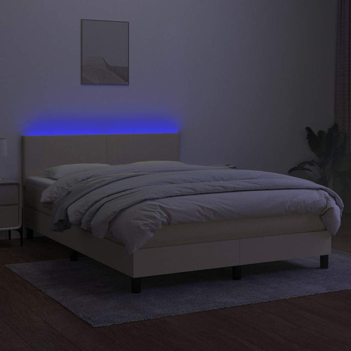 kontinentalseng med LED-lys 140x200 cm stof cremefarvet