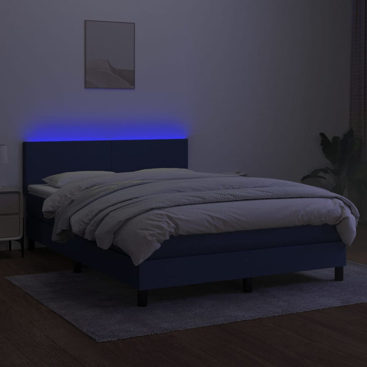 kontinentalseng med LED-lys 140x200 cm stof blå
