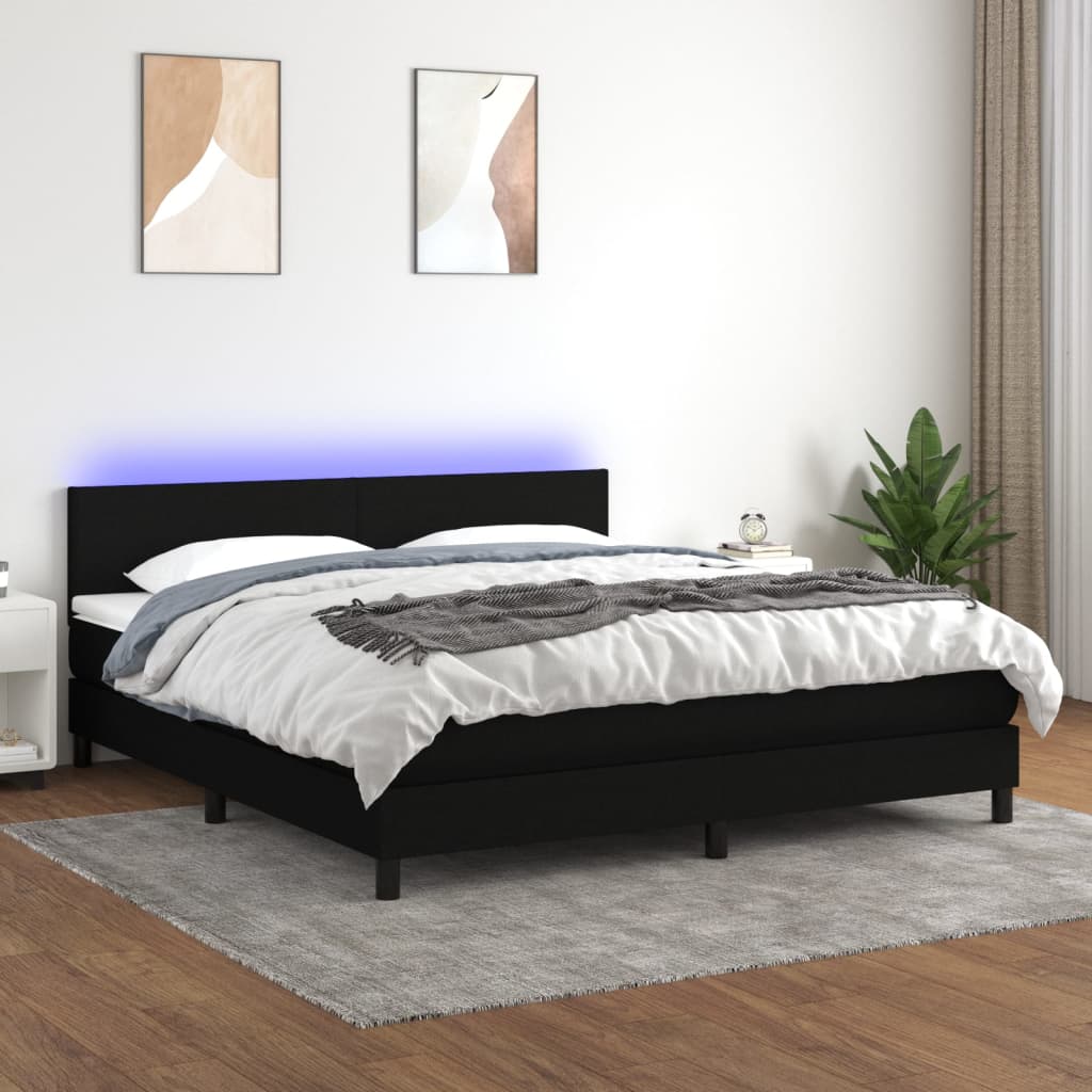 kontinentalseng med LED-lys 160x200 cm stof sort