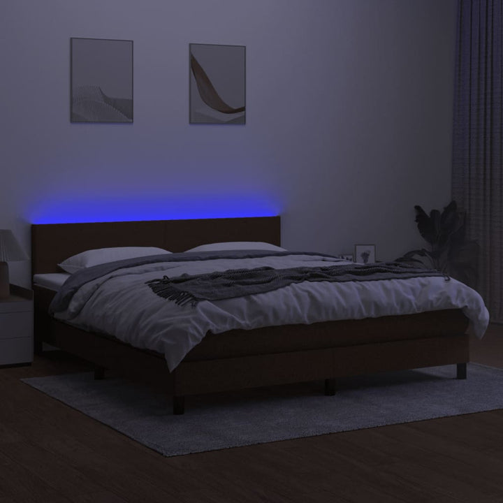 kontinentalseng med LED-lys 160x200 cm stof mørkebrun