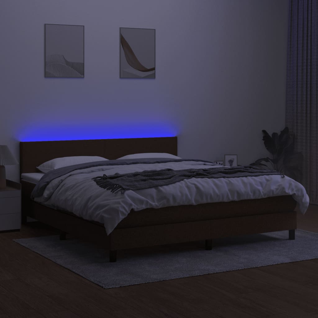 kontinentalseng med LED-lys 160x200 cm stof mørkebrun