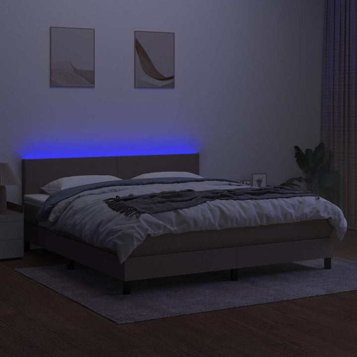 kontinentalseng med LED-lys 160x200 cm stof gråbrun