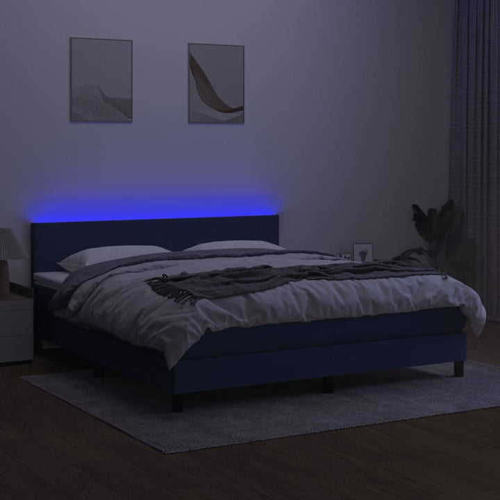 kontinentalseng med LED-lys 160x200 cm stof blå