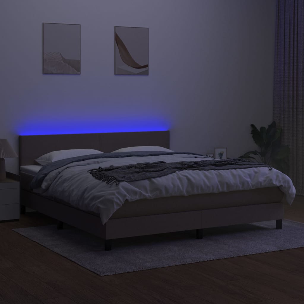 kontinentalseng med LED-lys 180x200 cm stof gråbrun