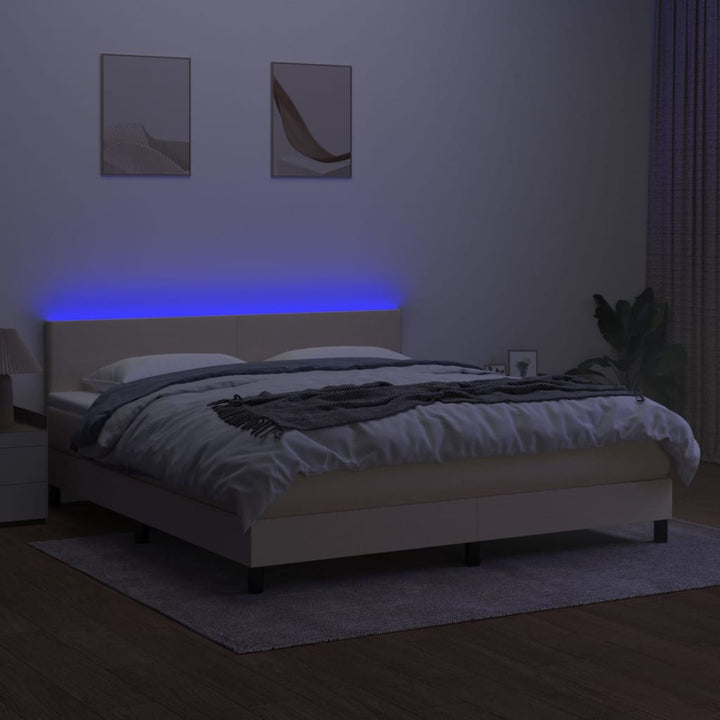 kontinentalseng med LED-lys 180x200 cm stof cremefarvet