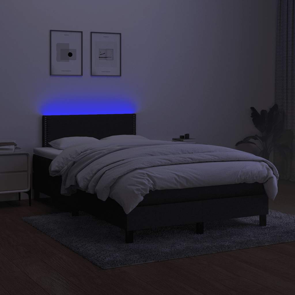 kontinentalseng med LED-lys 120x200 cm stof sort