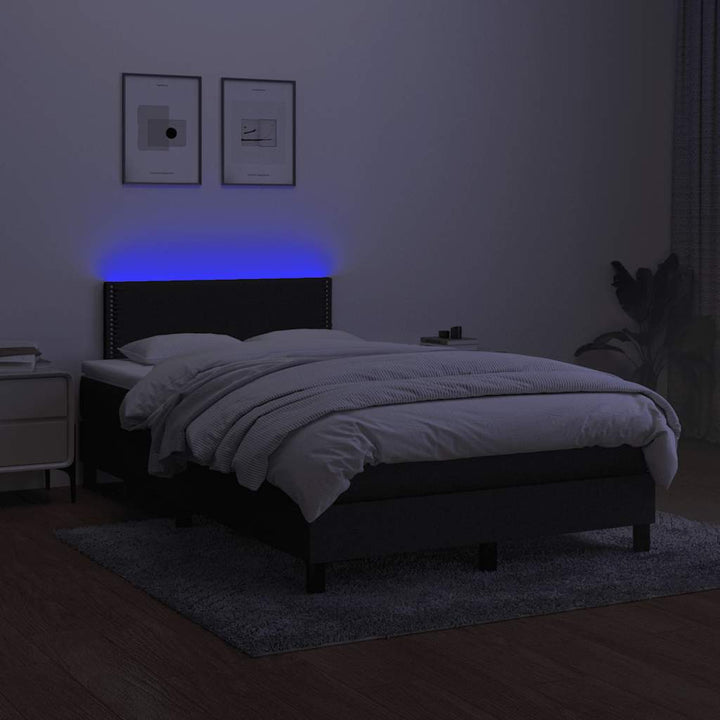 kontinentalseng med LED-lys 120x200 cm stof sort