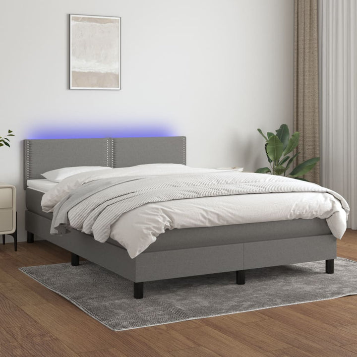 kontinentalseng med LED-lys 140x190 cm stof mørkegrå