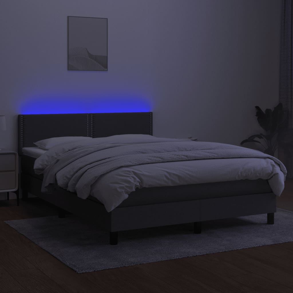 kontinentalseng med LED-lys 140x200 cm stof mørkegrå