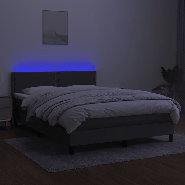 kontinentalseng med LED-lys 140x200 cm stof mørkegrå