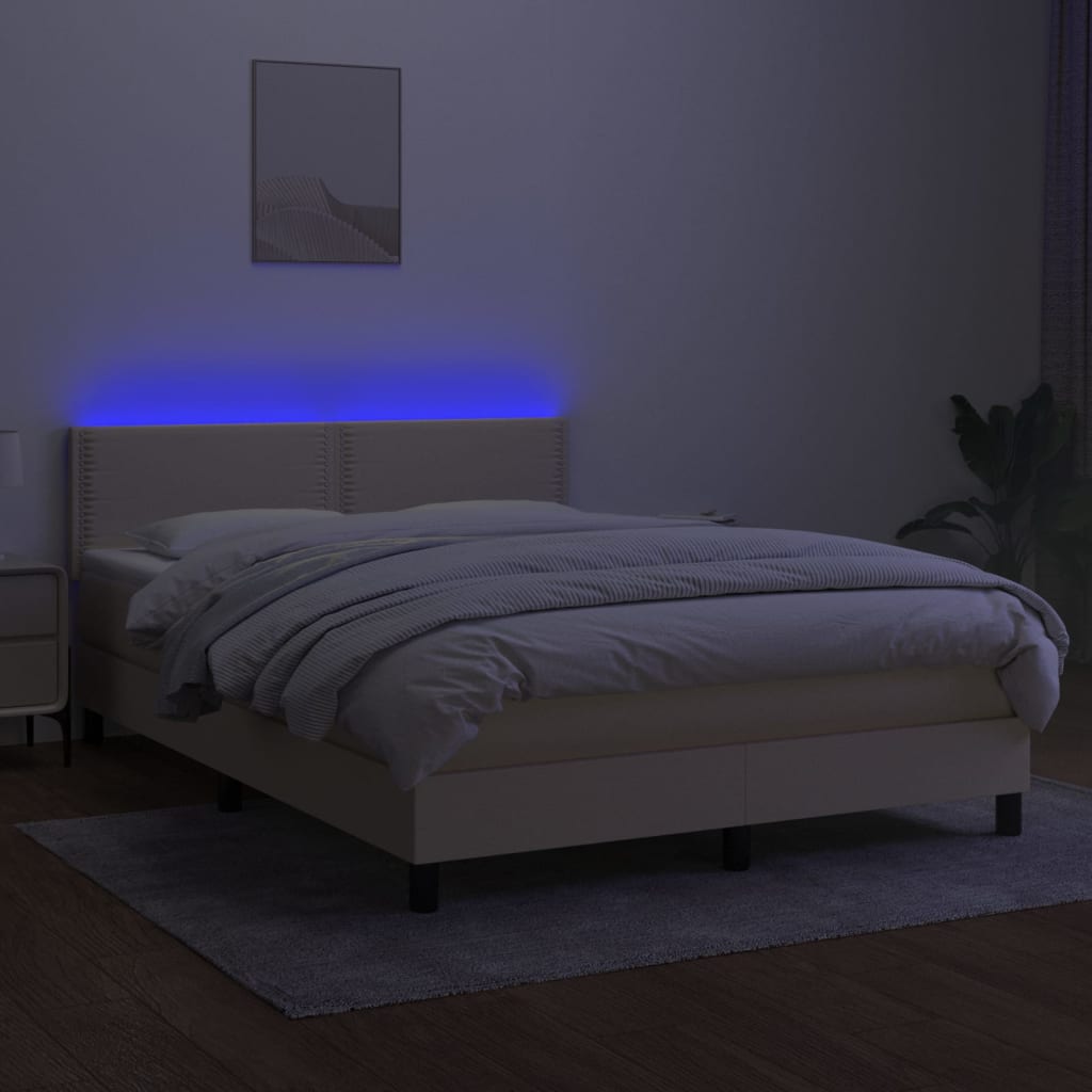 kontinentalseng med LED-lys 140x200 cm stof cremefarvet