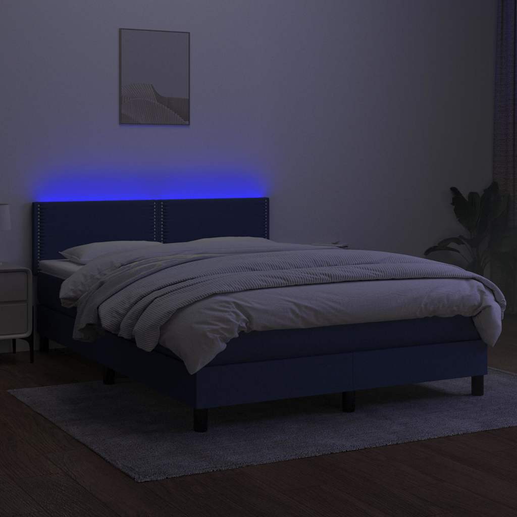 kontinentalseng med LED-lys 140x200 cm stof blå