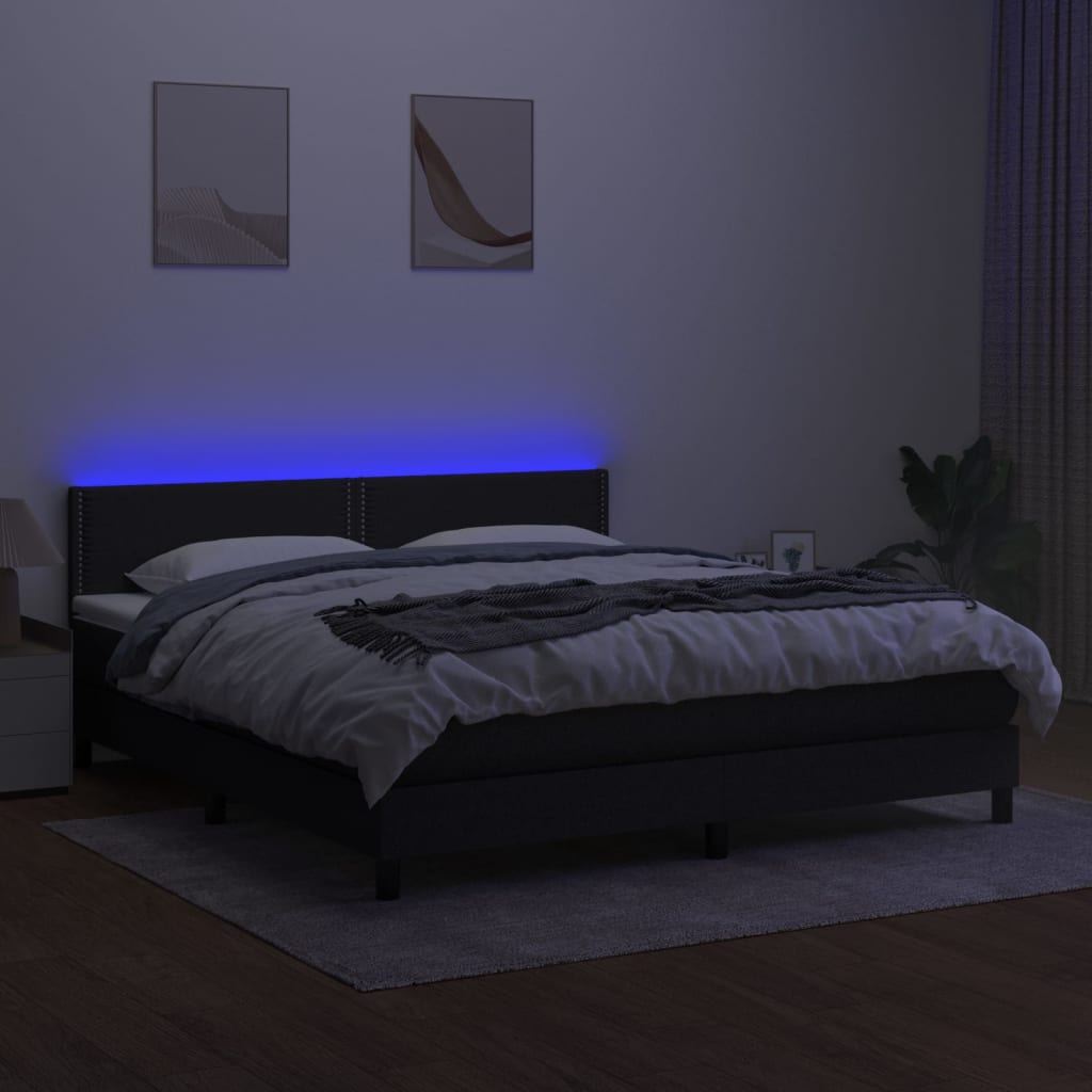 kontinentalseng med LED-lys 160x200 cm stof sort