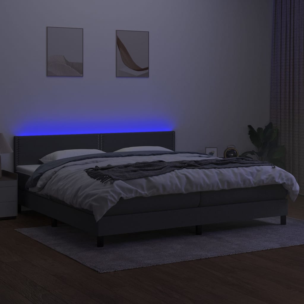 kontinentalseng med LED-lys 200x200 cm stof mørkegrå