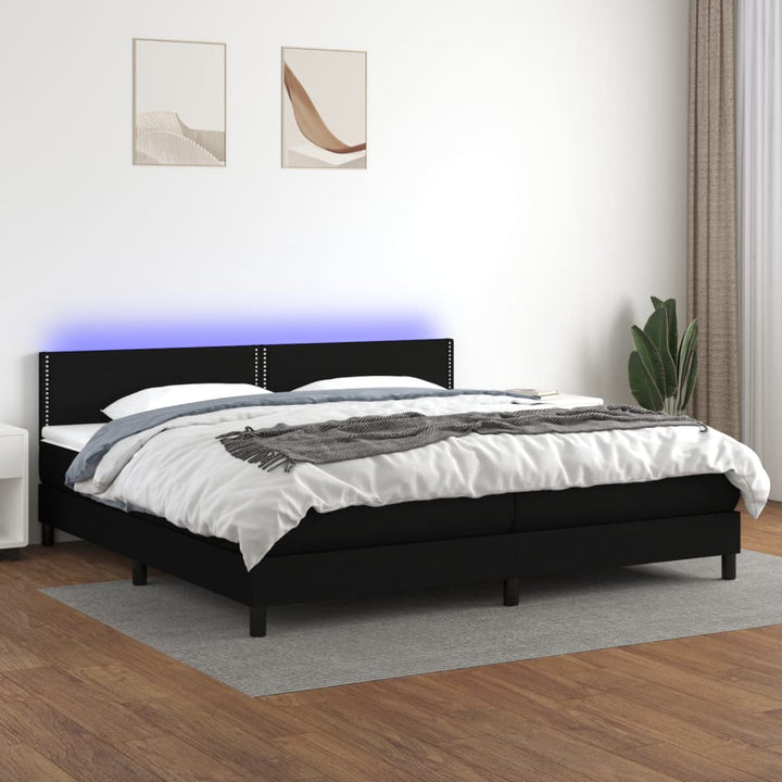 kontinentalseng med LED-lys 200x200 cm stof sort
