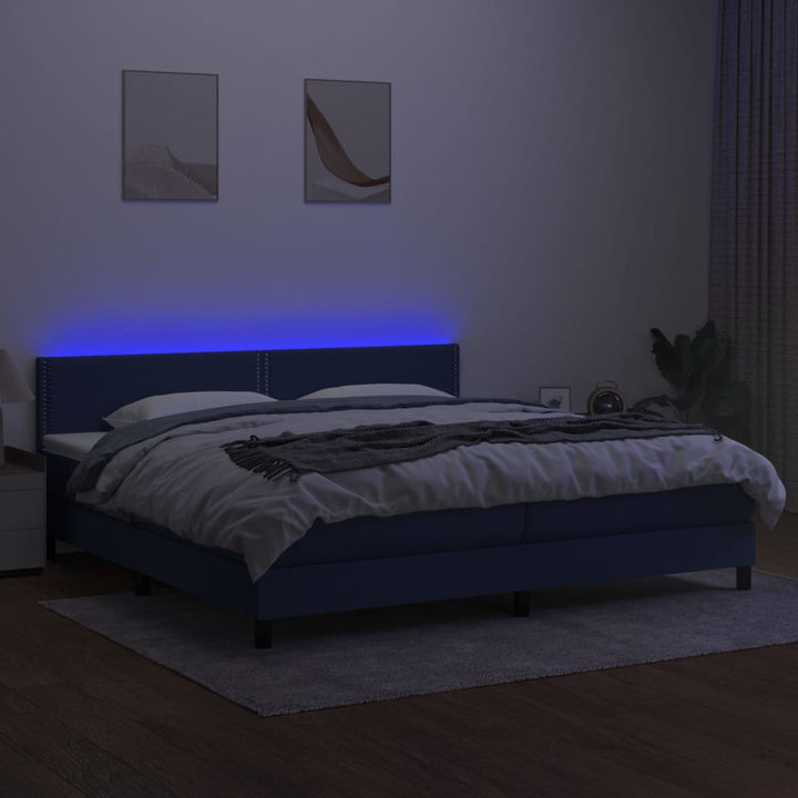 kontinentalseng med LED-lys 200x200 cm stof blå