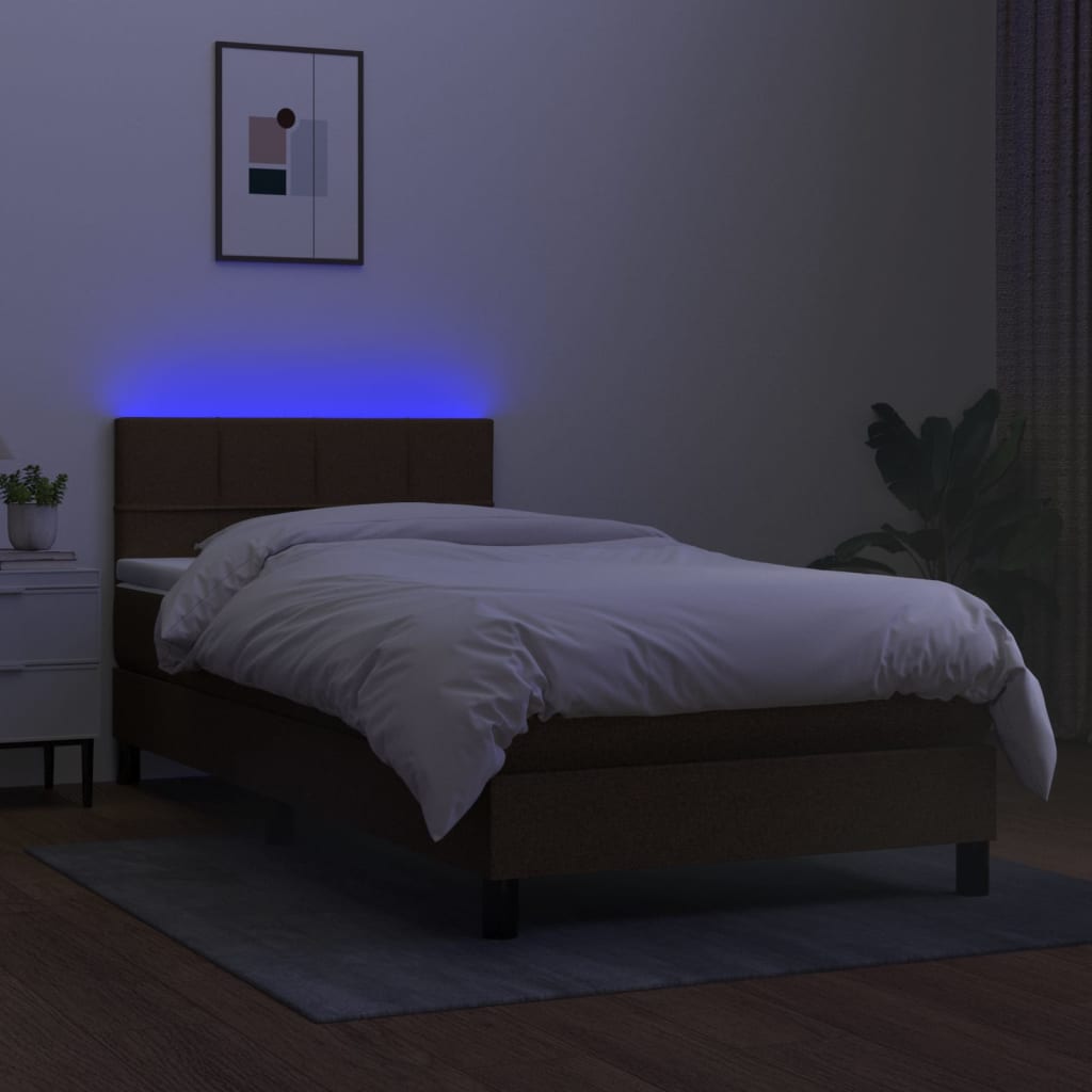 kontinentalseng med LED-lys 80x200 cm stof mørkebrun