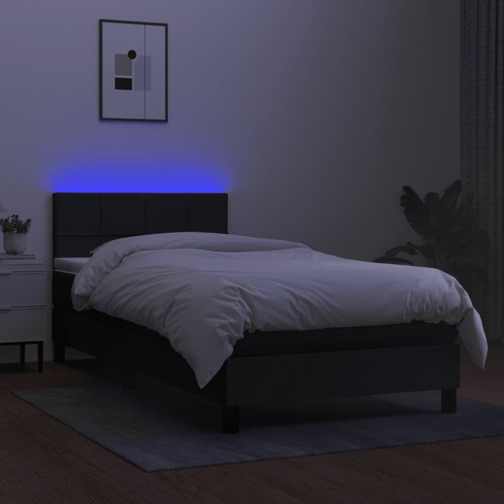 kontinentalseng med LED-lys 90x190 cm stof sort